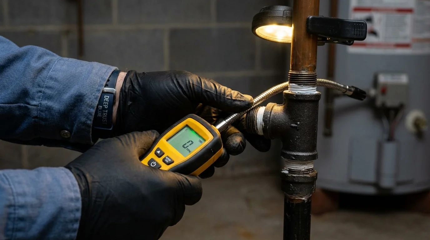 Gas leak detection with electronic sniffer by Johns Plumbing LLC in North Branch